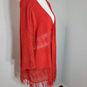 Avenue Knit & Crochet Fringe Cardigan – Size 26/28 – Brick/Burnt Orange
